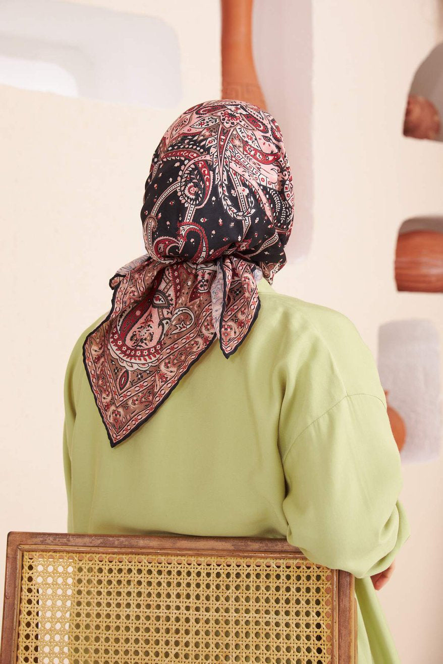 Bohemian Collection Cotton Viscose Black Red Beige ايشارب بوهيميان أسود أحمر بيج قطن سوفت فيسكوز