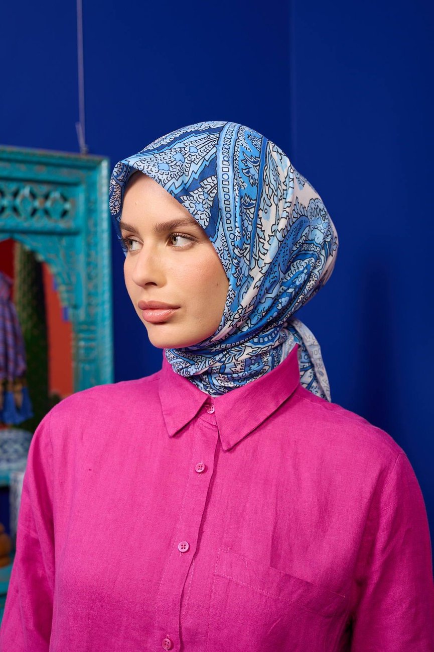 Marrakech Collection Soft Eşarp إيشارب سوفت من مجموعة مراكش باللون الازرق و الأبيض