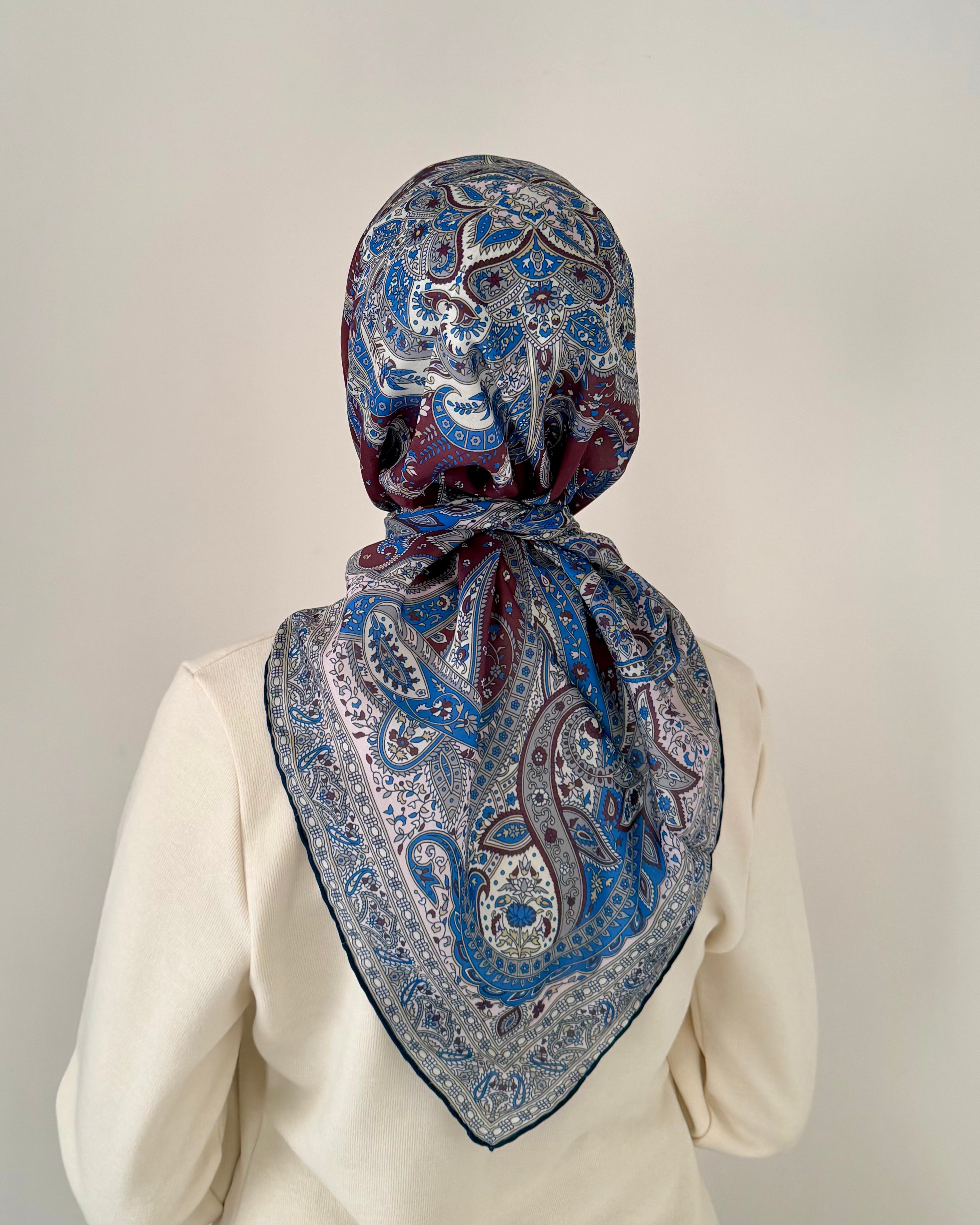 Bohemian Collection Cotton Viscose Blue Burgundy  ايشارب بوهيميان أزرق برجندي قطن سوفت فيسكوز