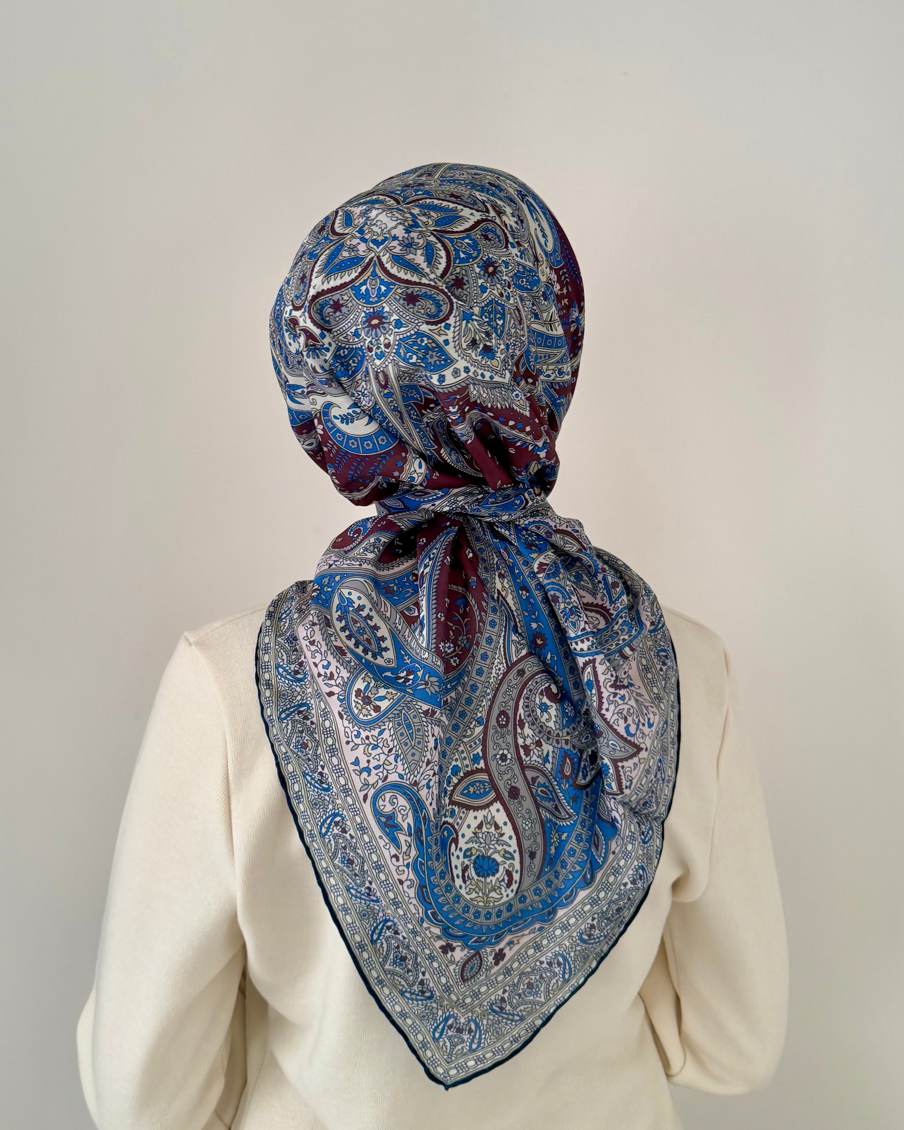 Bohemian Collection Cotton Viscose Blue Burgundy  ايشارب بوهيميان أزرق برجندي قطن سوفت فيسكوز