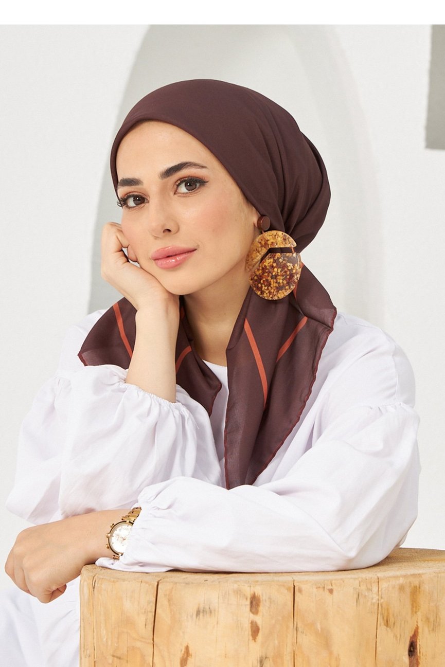 Plain Patterned Dark Brown Cotton إيشارب بني غامق سادة قطن سوفت