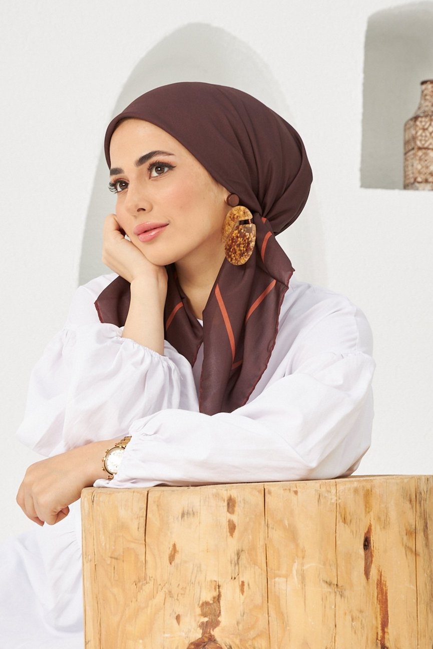Plain Patterned Dark Brown Cotton إيشارب بني غامق سادة قطن سوفت