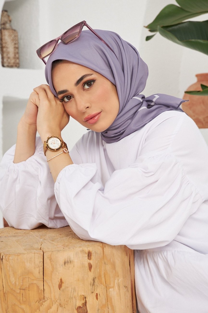 Plain Patterned Light Lilac Cotton إيشارب ليلكي فاتح سادة قطن سوفت