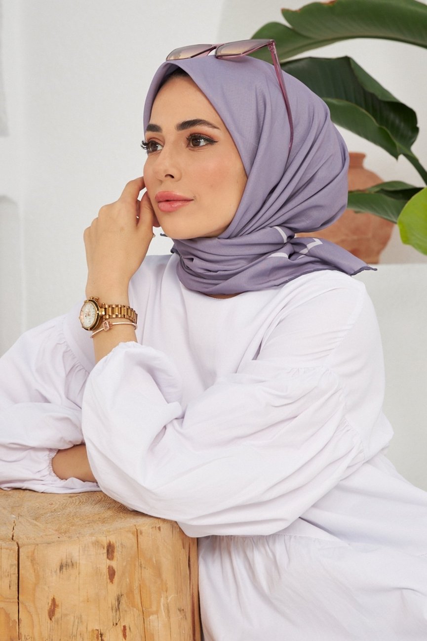 Plain Patterned Light Lilac Cotton إيشارب ليلكي فاتح سادة قطن سوفت