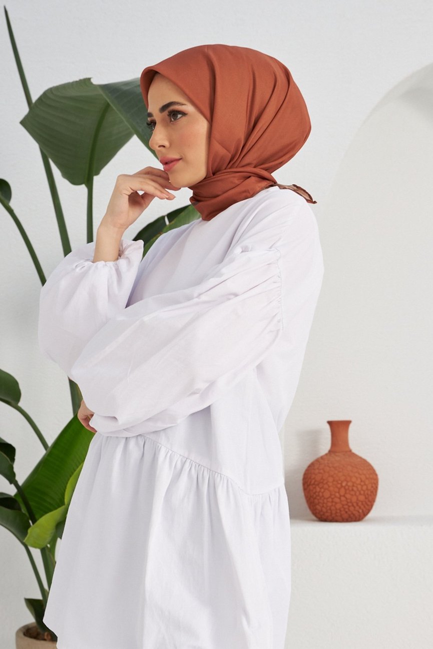 Plain Patterned Copper Cotton إيشارب بني نحاسي سادة قطن سوفت