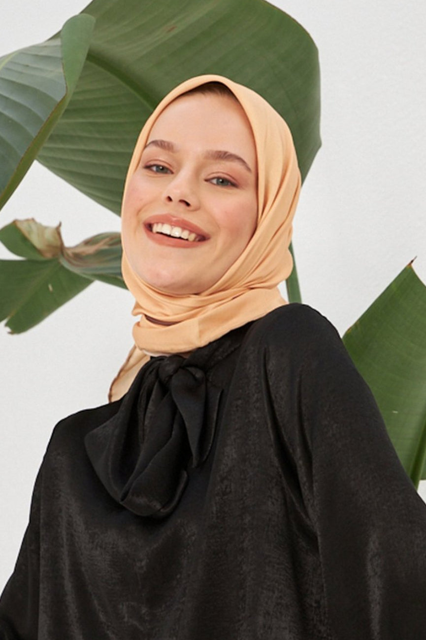 Plain Patterned Honey Foam Cotton إيشارب بلون العسل الفاتح سادة قطن سوفت