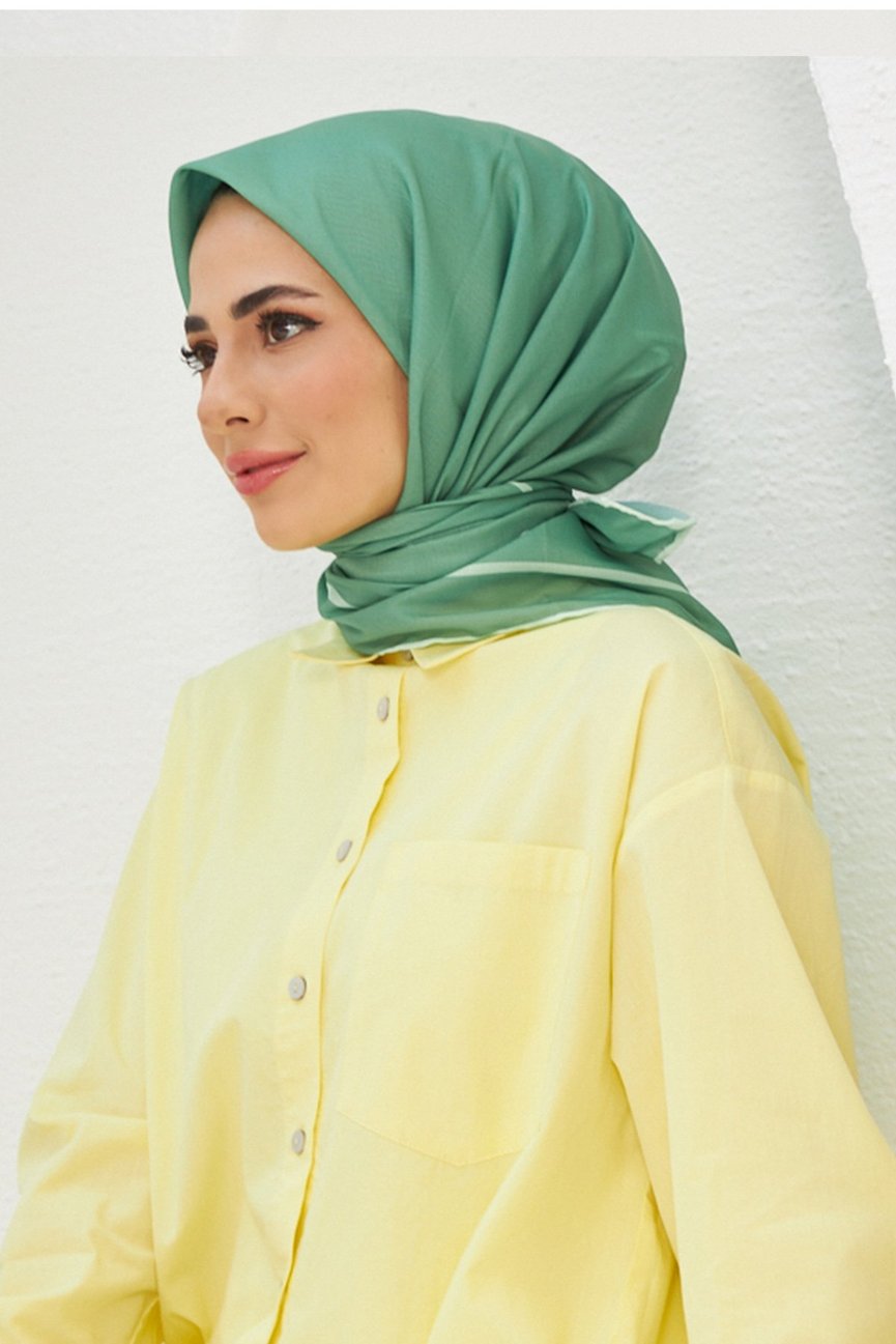 Plain Patterned Walnut Green Cotton إيشارب أخضر جوز سادة من سوفت