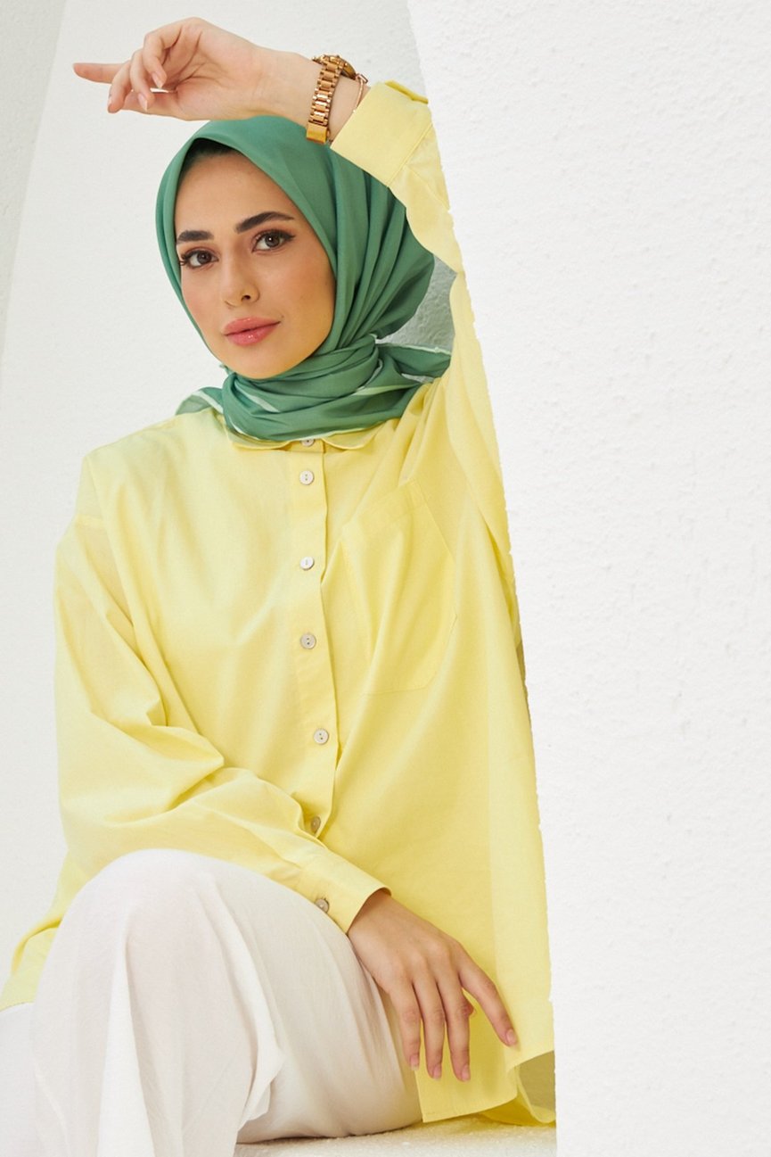 Plain Patterned Walnut Green Cotton إيشارب أخضر جوز سادة من سوفت