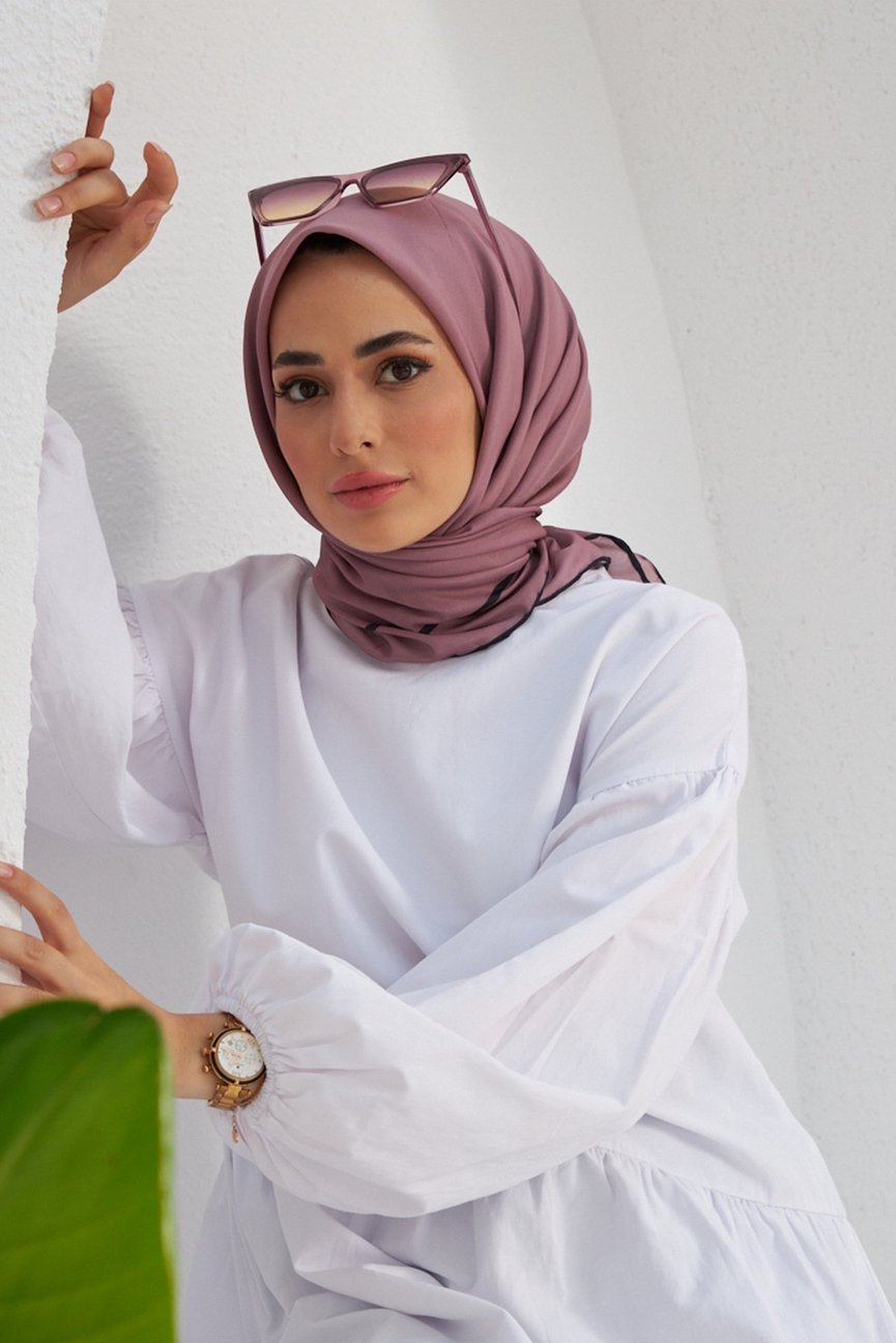 Plain Patterned Dusty Rose Cotton إيشارب وردي غامق سادة قطن سوفت