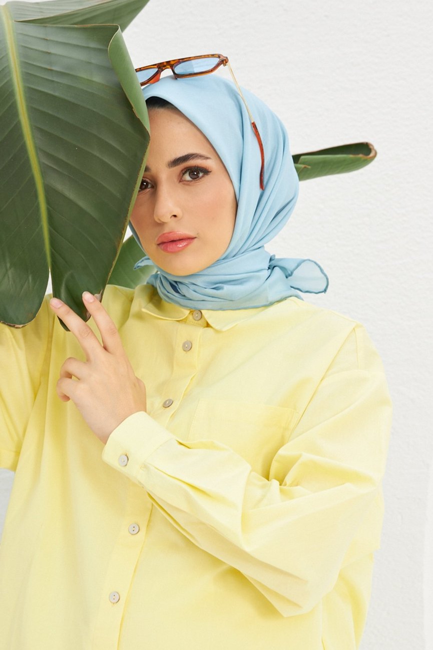 Plain Patterned Ocean Blue Cotton إيشارب أزرق محيطي سادة قطن سوفت
