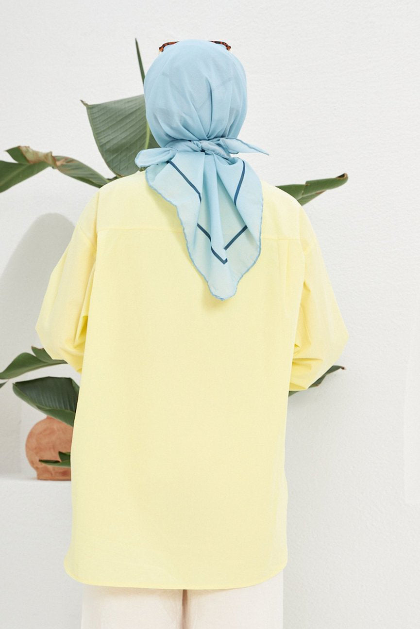 Plain Patterned Ocean Blue Cotton إيشارب أزرق محيطي سادة قطن سوفت