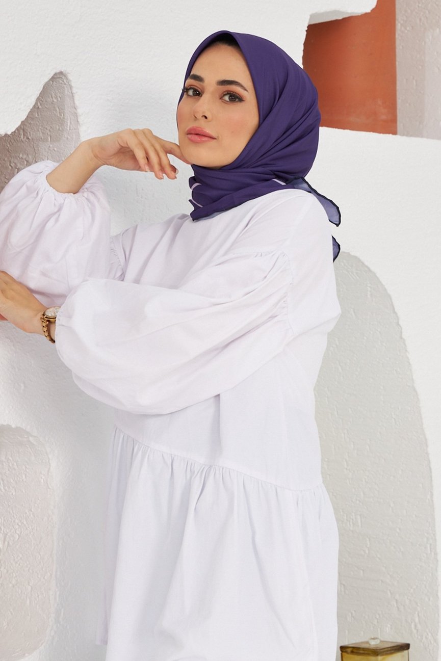 Plain Patterned Eggplant Purple Cotton إيشارب بنفسجي باذنجاني سادة قطن سوفت
