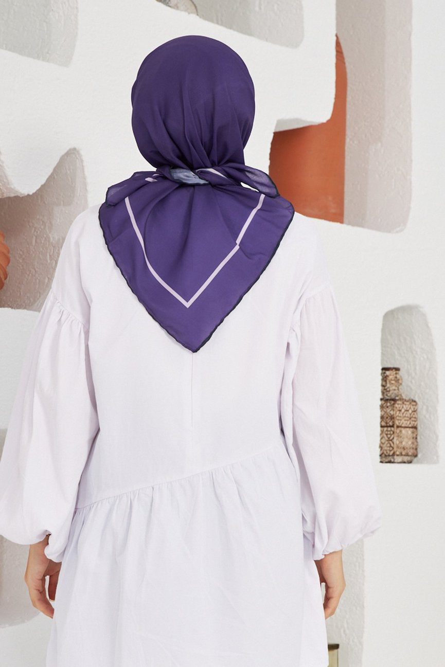 Plain Patterned Eggplant Purple Cotton إيشارب بنفسجي باذنجاني سادة قطن سوفت