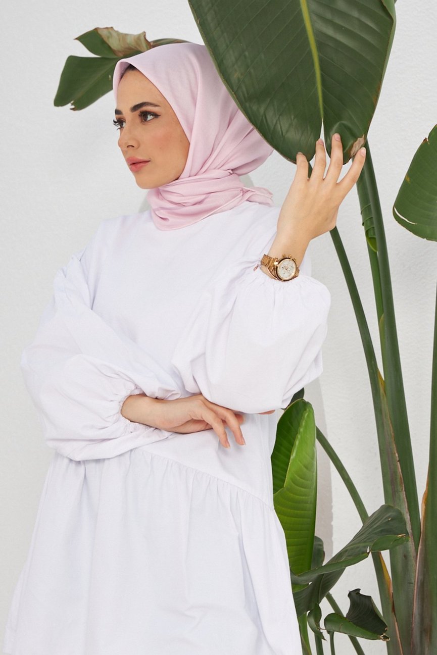 Plain Patterned Powder Pink Cotton إيشارب بودري سادة قطن سوفت