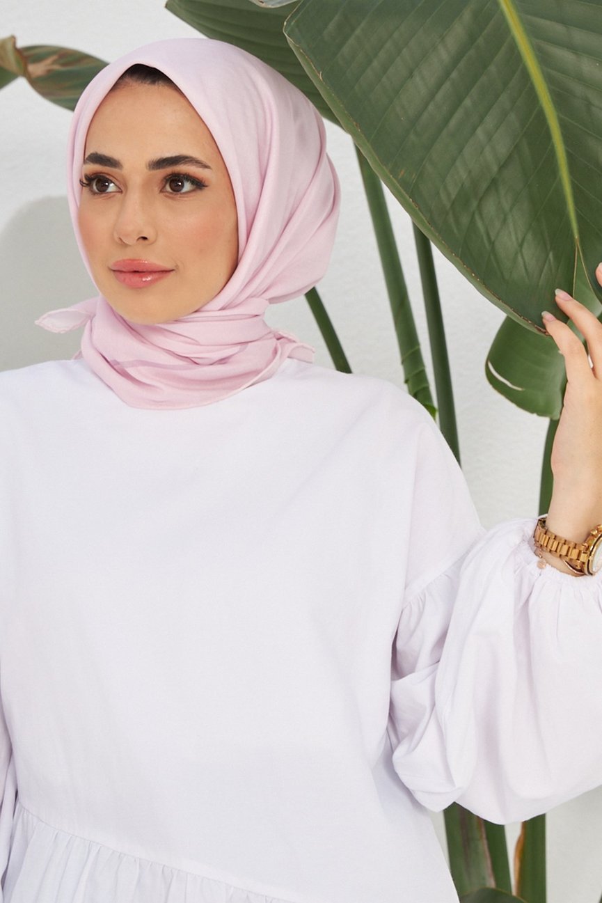 Plain Patterned Powder Pink Cotton إيشارب بودري سادة قطن سوفت