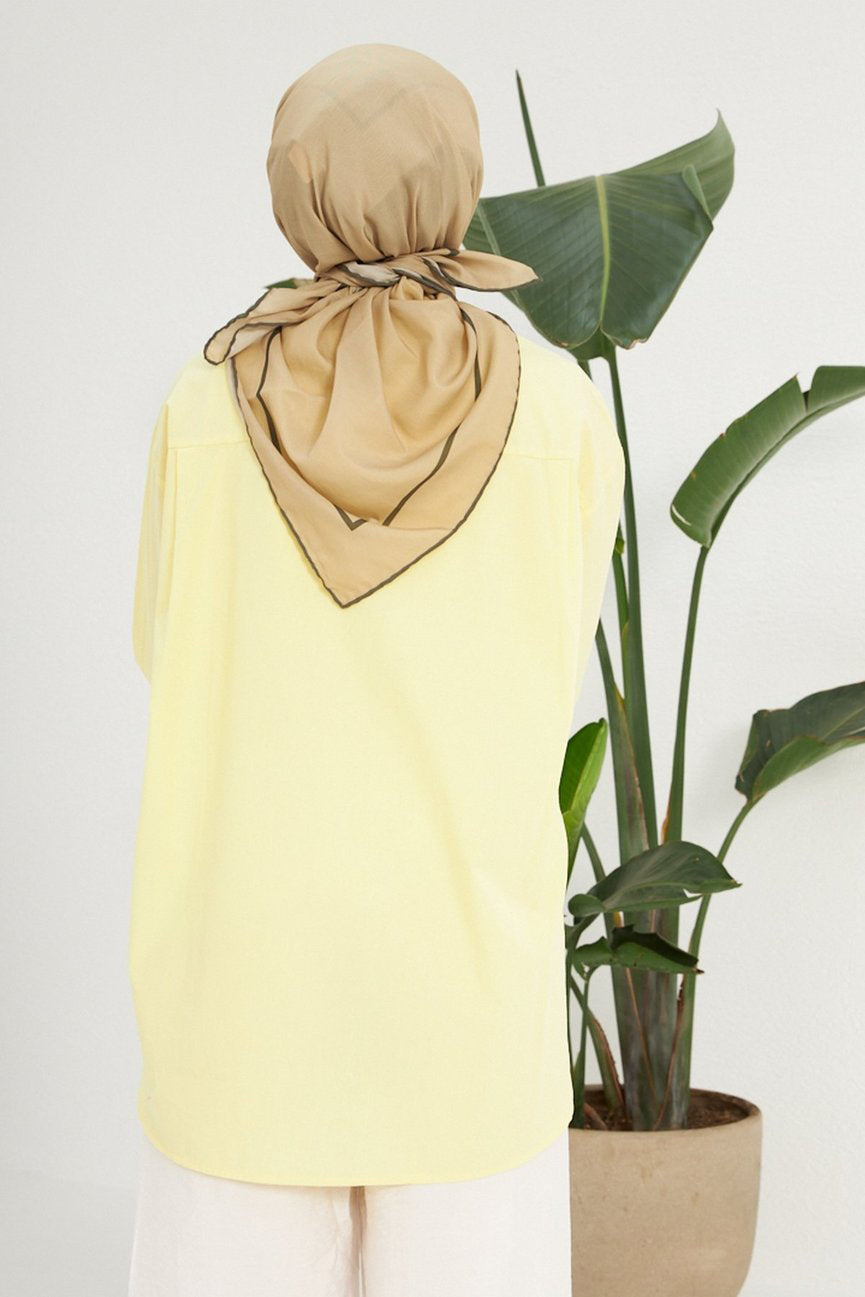 Plain Patterned Straw Yellow Cotton إيشارب أصفر قش سادة قطن سوفت