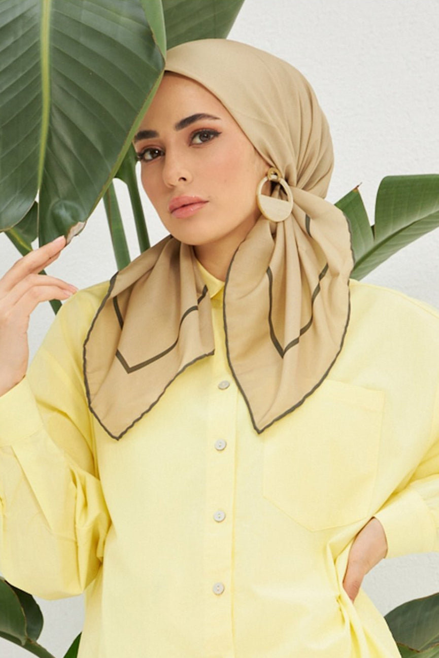 Plain Patterned Straw Yellow Cotton إيشارب أصفر قش سادة قطن سوفت
