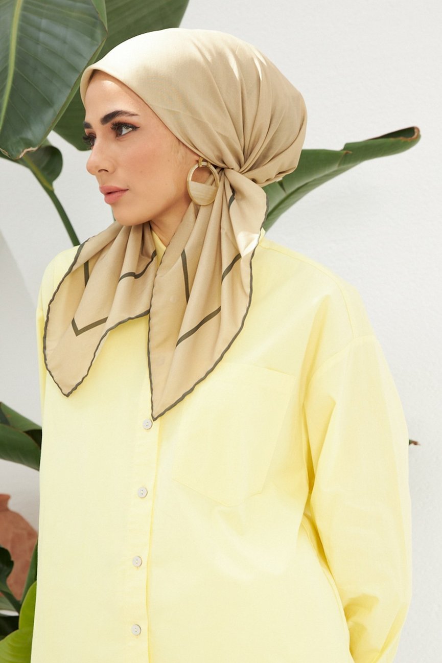 Plain Patterned Straw Yellow Cotton إيشارب أصفر قش سادة قطن سوفت
