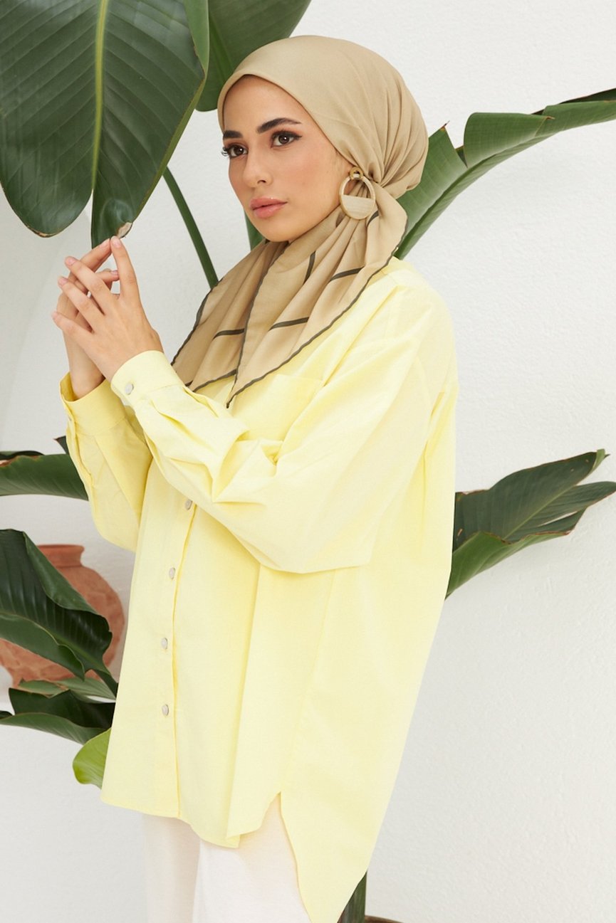 Plain Patterned Straw Yellow Cotton إيشارب أصفر قش سادة قطن سوفت