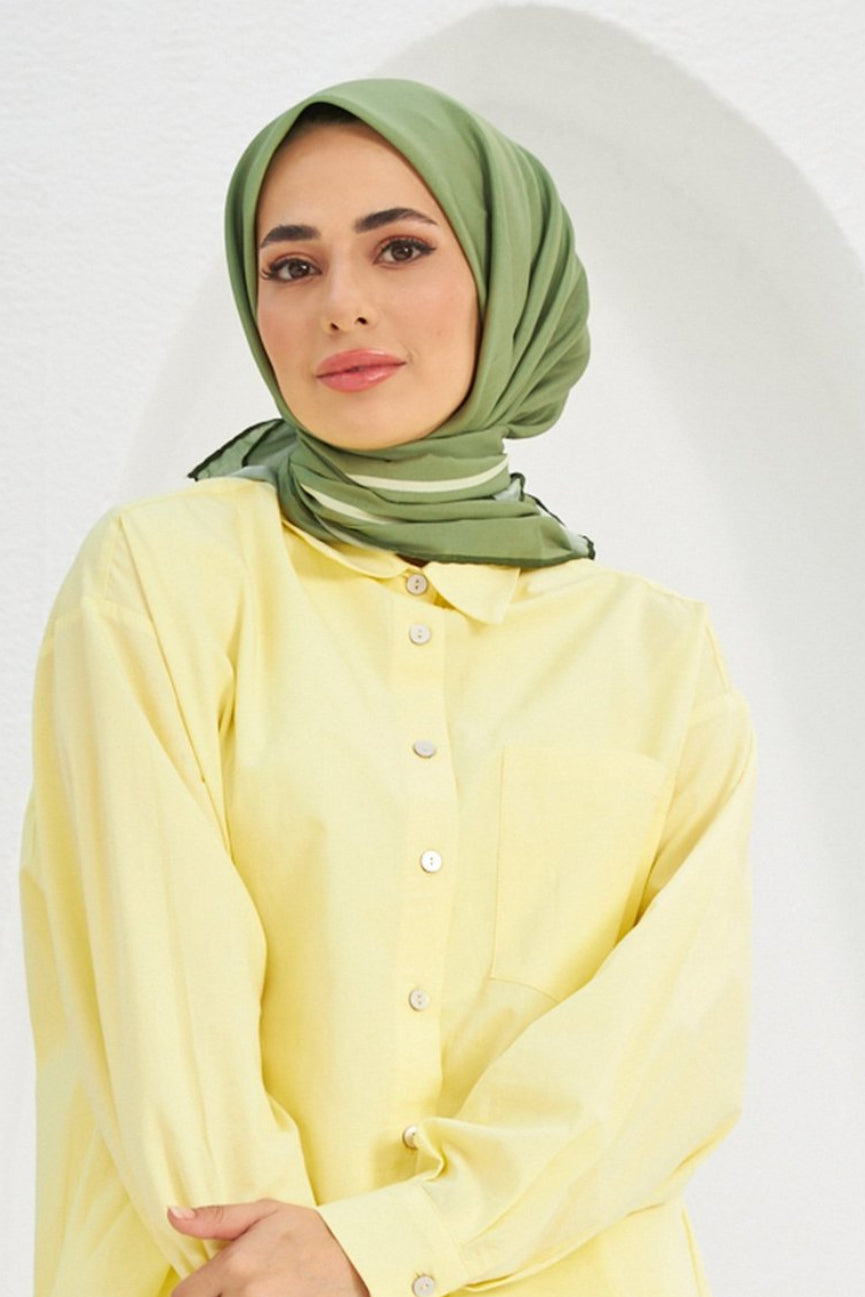 Plain Patterned Olive Green Cotton إيشارب أخضر زيتوني سادة قطن سوفت