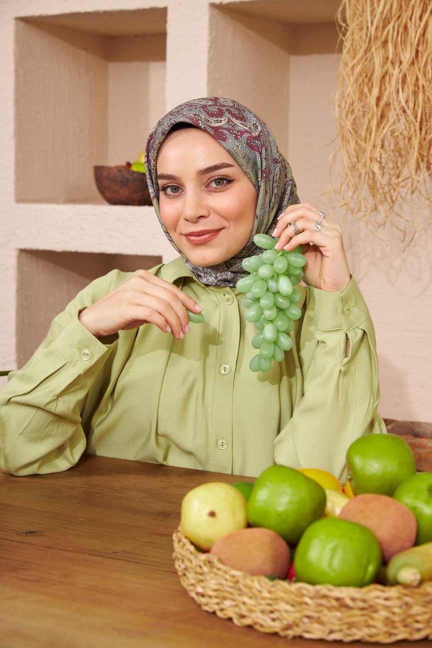 Bohemian Collection Cotton Viscose Olive Green Burgundy ايشارب بوهيميان زيتي برجندي قطن سوفت فيسكوز