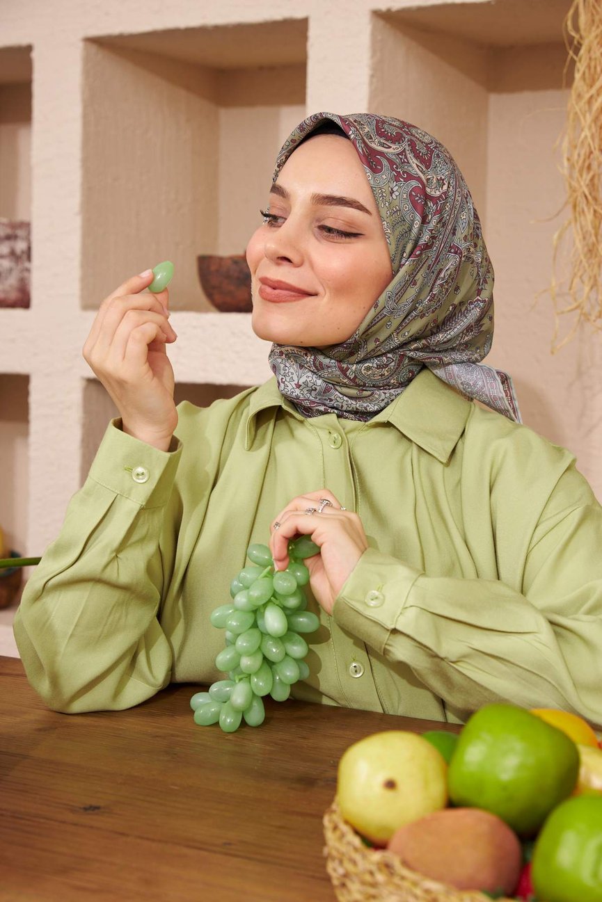 Bohemian Collection Cotton Viscose Olive Green Burgundy ايشارب بوهيميان زيتي برجندي قطن سوفت فيسكوز