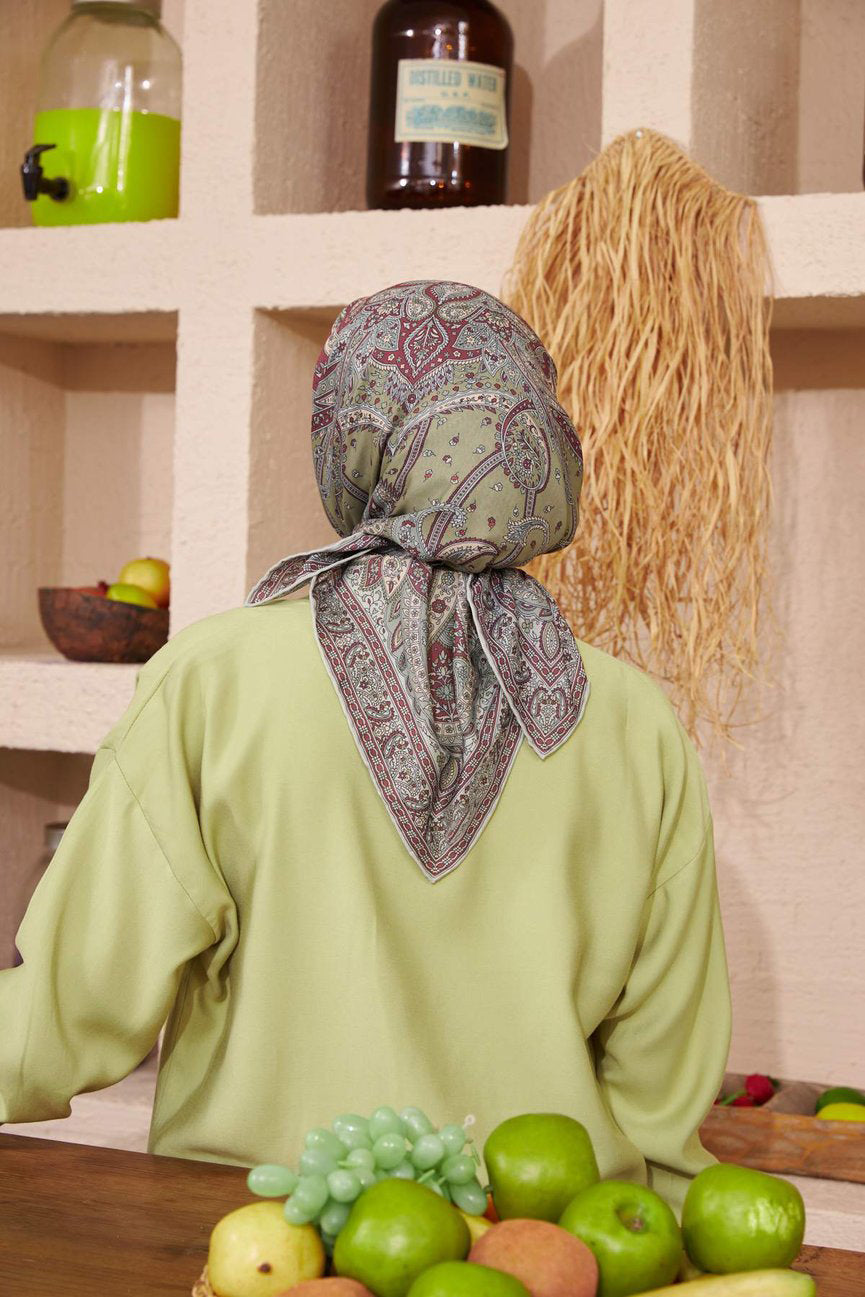 Bohemian Collection Cotton Viscose Olive Green Burgundy ايشارب بوهيميان زيتي برجندي قطن سوفت فيسكوز