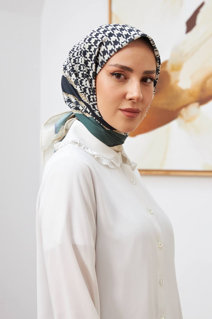 Cotton Soft Eşarp Black Dark Green ايشارب قطن سوفت أسود و أخضر