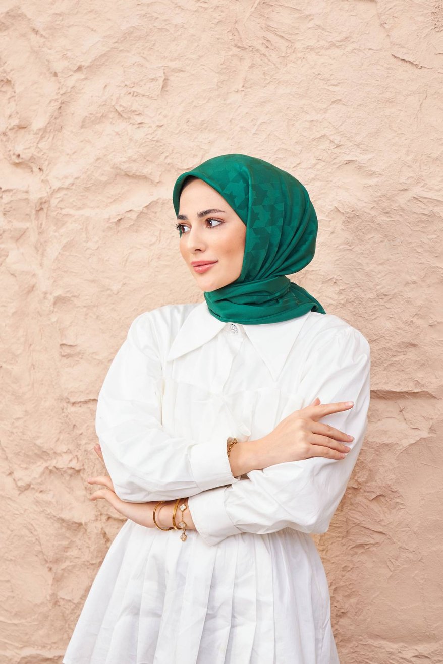 Monogram Jakarli Silk Cotton Emerald Green مونوغرام جاكارلي حرير قطن أخضر زمردي