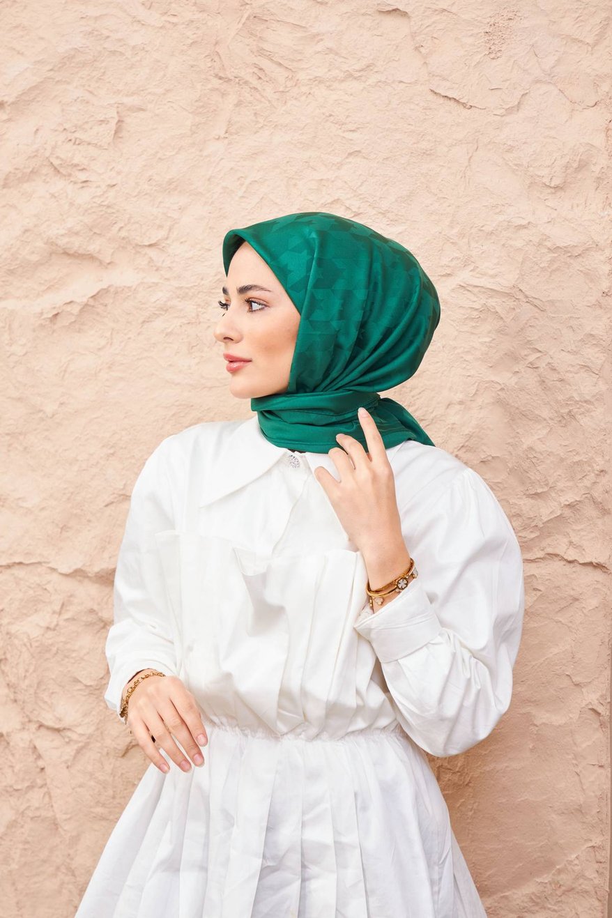 Monogram Jakarli Silk Cotton Emerald Green مونوغرام جاكارلي حرير قطن أخضر زمردي
