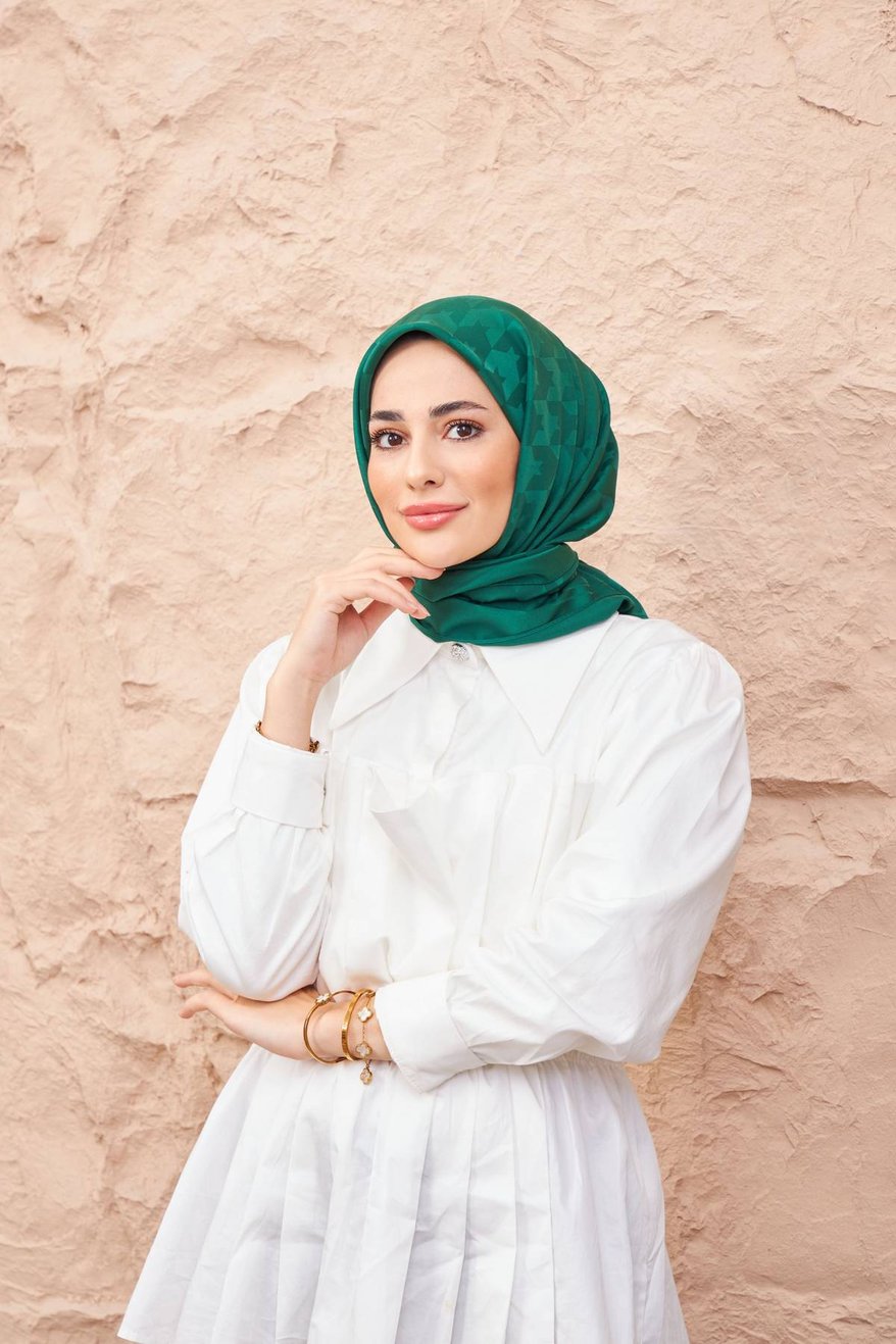 Monogram Jakarli Silk Cotton Emerald Green مونوغرام جاكارلي حرير قطن أخضر زمردي