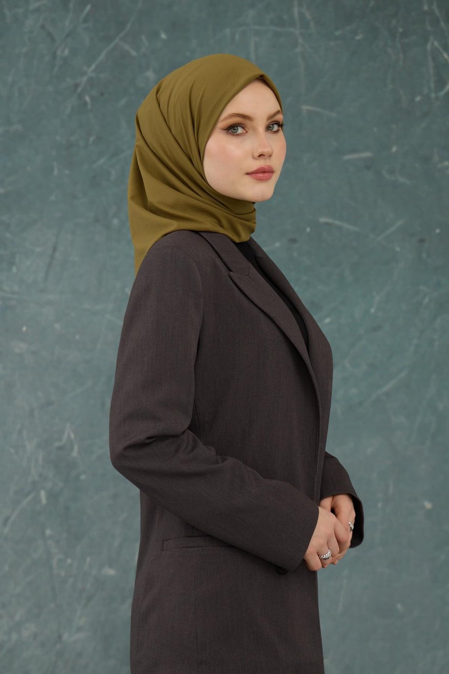 Eşarp Crepe Lycra Dark Olive Green إيشارب كريب لايكرا بلون أخضر زيتوني غامق