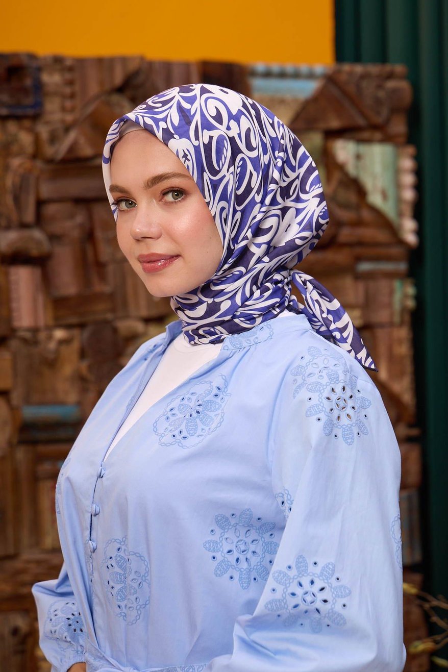 Soft Eşarp Dark Blue White ايشارب قطن سوفت أبيض و أزرق كحلي