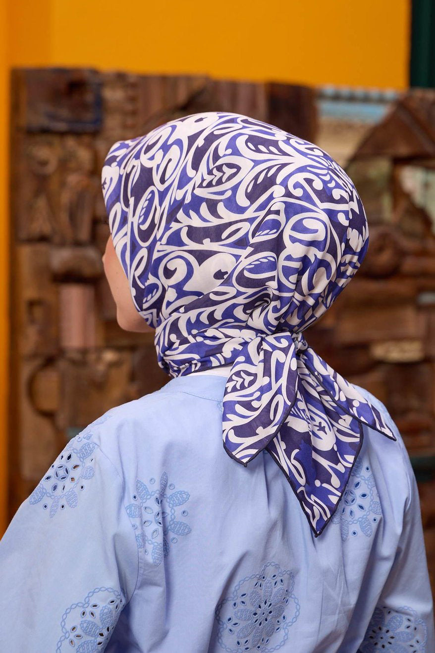 Soft Eşarp Dark Blue White ايشارب قطن سوفت أبيض و أزرق كحلي