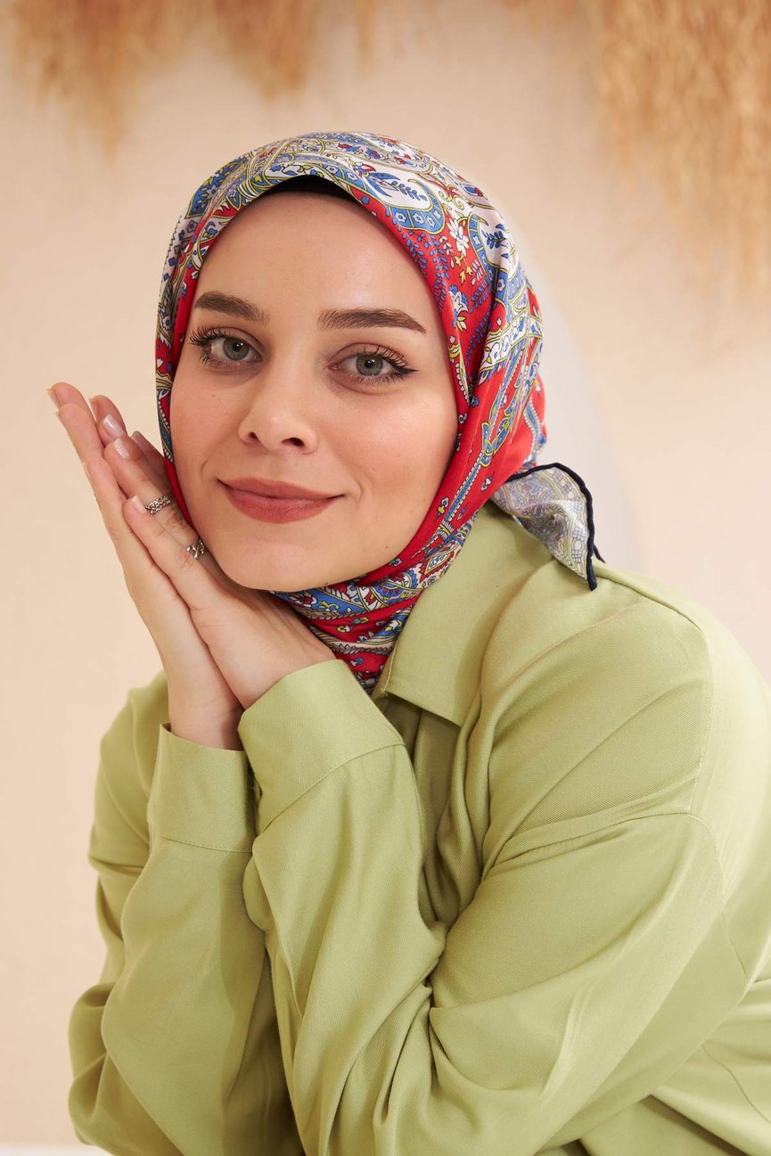 Bohemian Collection Red Gray Cotton Viscose ايشارب بوهيميان أحمر رمادي  قطن سوفت فيسكوز