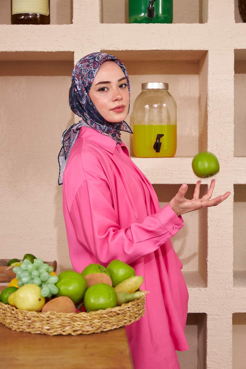 Bohemian Collection Navy Blue Pink Cotton Viscose ايشارب بوهيميان كحلي وردي قطن سوفت فيسكوز