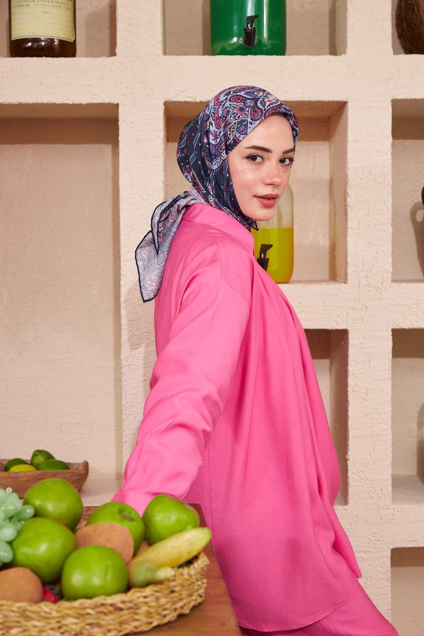 Bohemian Collection Navy Blue Pink Cotton Viscose ايشارب بوهيميان كحلي وردي قطن سوفت فيسكوز