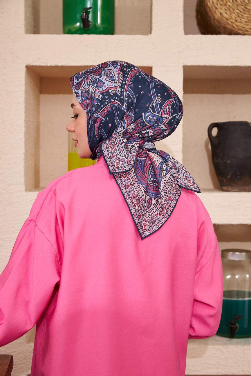 Bohemian Collection Navy Blue Pink Cotton Viscose ايشارب بوهيميان كحلي وردي قطن سوفت فيسكوز