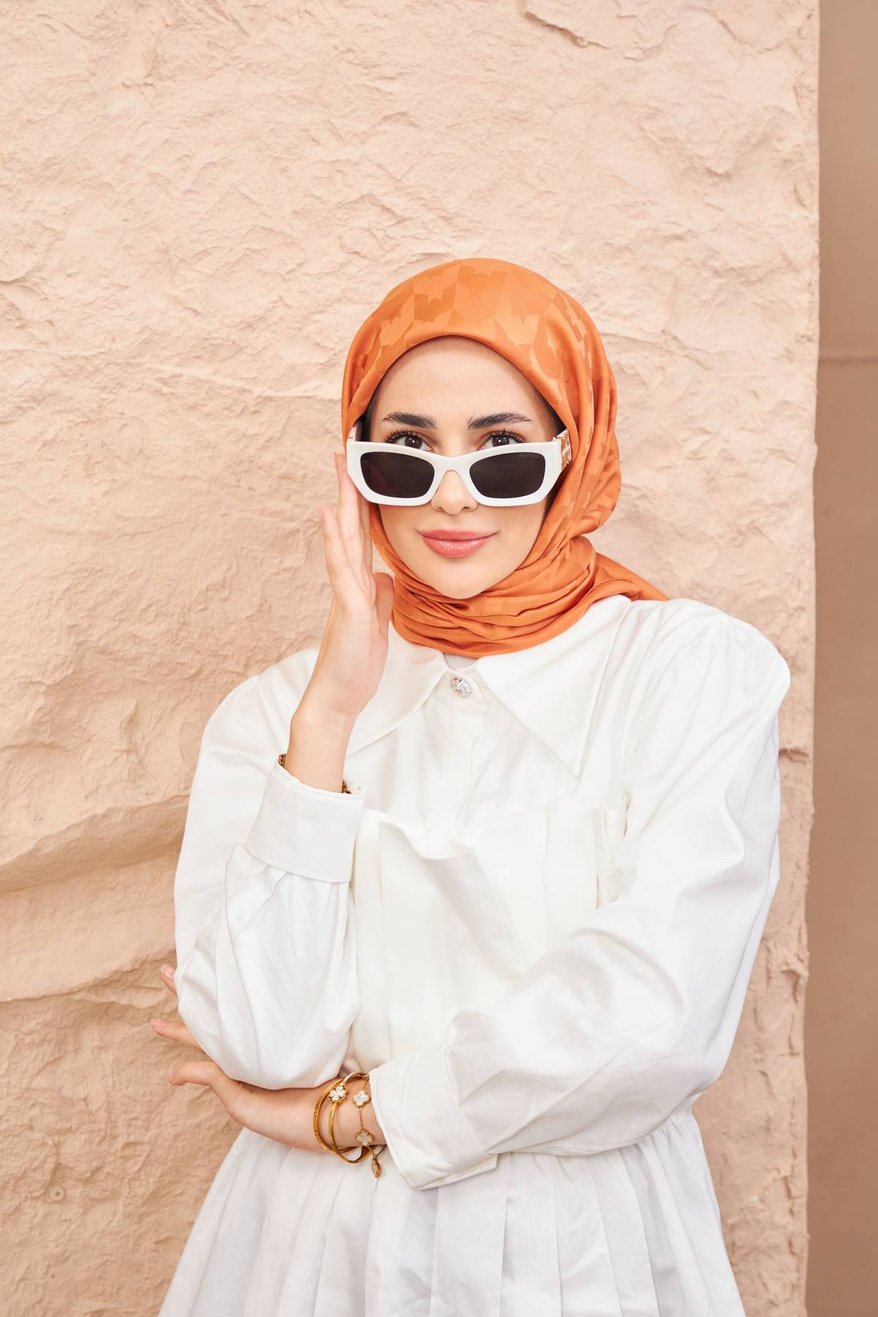 Monogram Jakarli Silk Cotton Golden Orange مونوغرام جاكارلي حرير قطن البرتقالي الذهبي