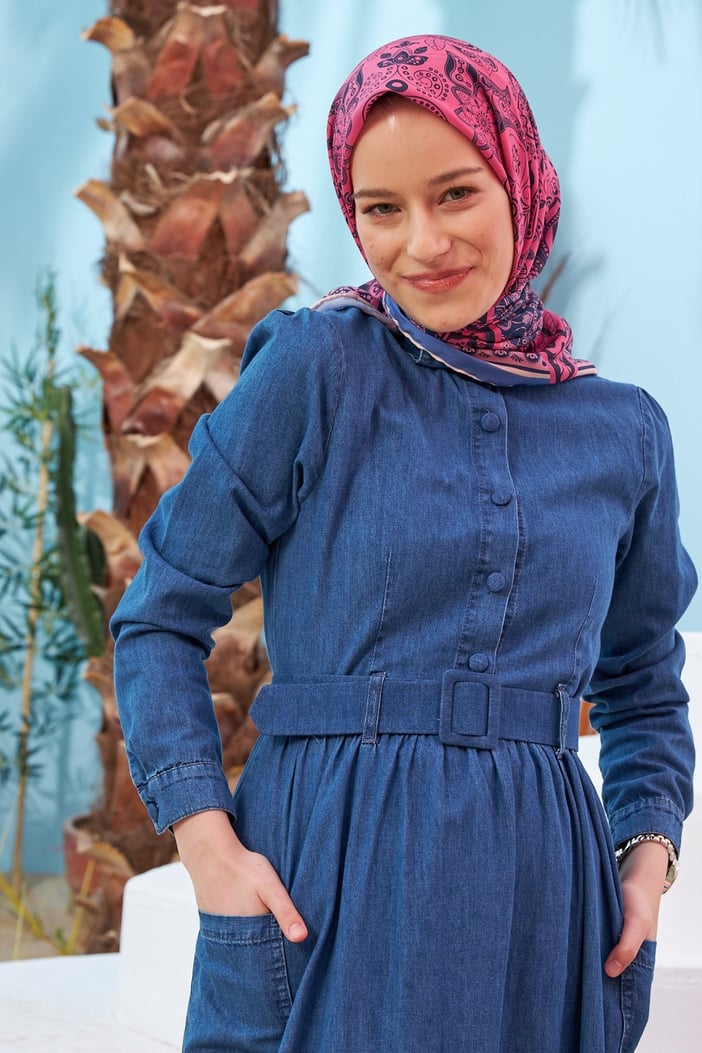 Cotton Soft Eşarp Jeans Pink ايشارب قطن سوفت زهر أزرق جينز