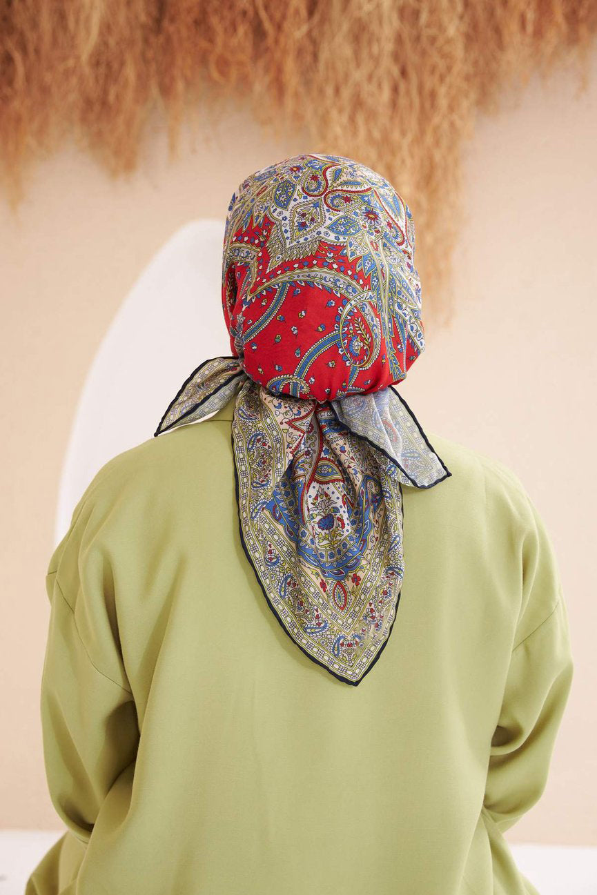 Bohemian Collection Red Gray Cotton Viscose ايشارب بوهيميان أحمر رمادي  قطن سوفت فيسكوز