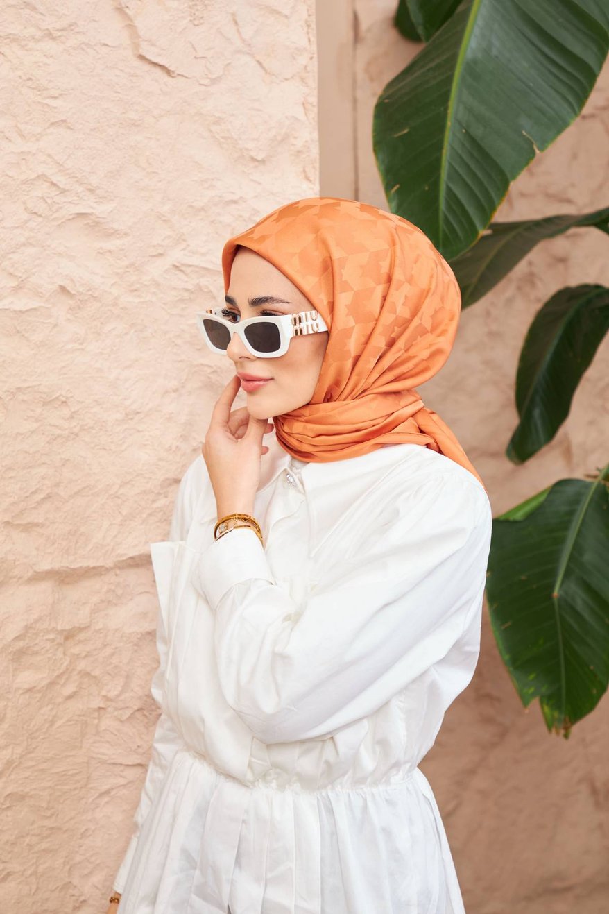 Monogram Jakarli Silk Cotton Golden Orange مونوغرام جاكارلي حرير قطن البرتقالي الذهبي