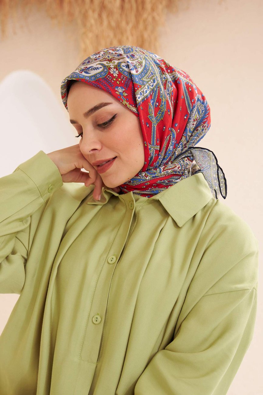 Bohemian Collection Red Gray Cotton Viscose ايشارب بوهيميان أحمر رمادي  قطن سوفت فيسكوز
