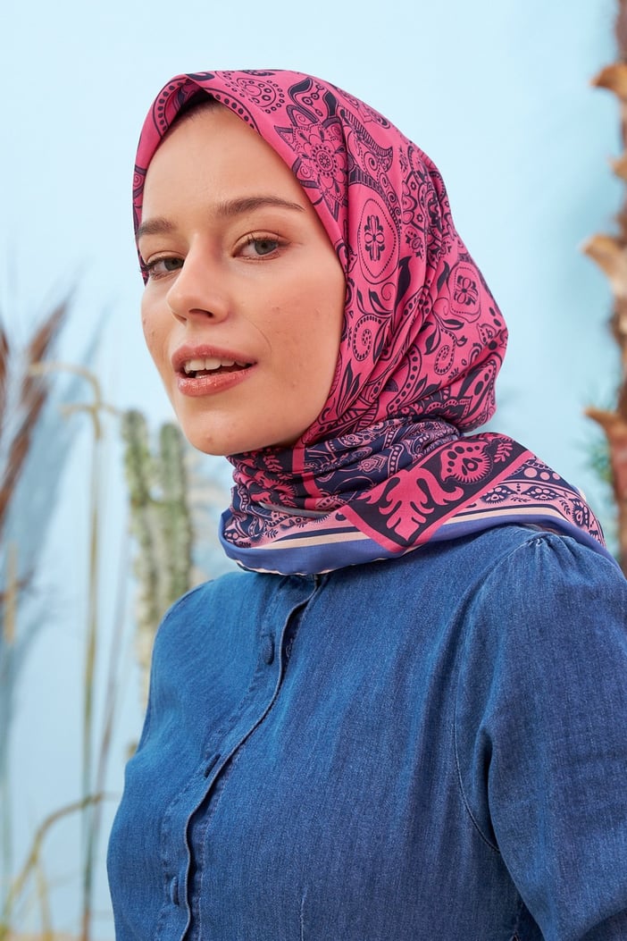 Cotton Soft Eşarp Jeans Pink ايشارب قطن سوفت زهر أزرق جينز