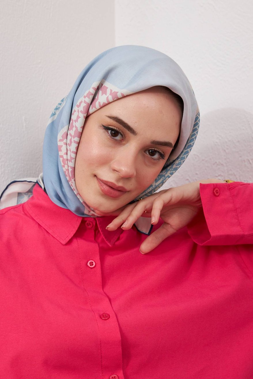 Cotton Soft Eşarp Navy Blue Pink ايشارب قطن سوفت زهر أزرق جينز