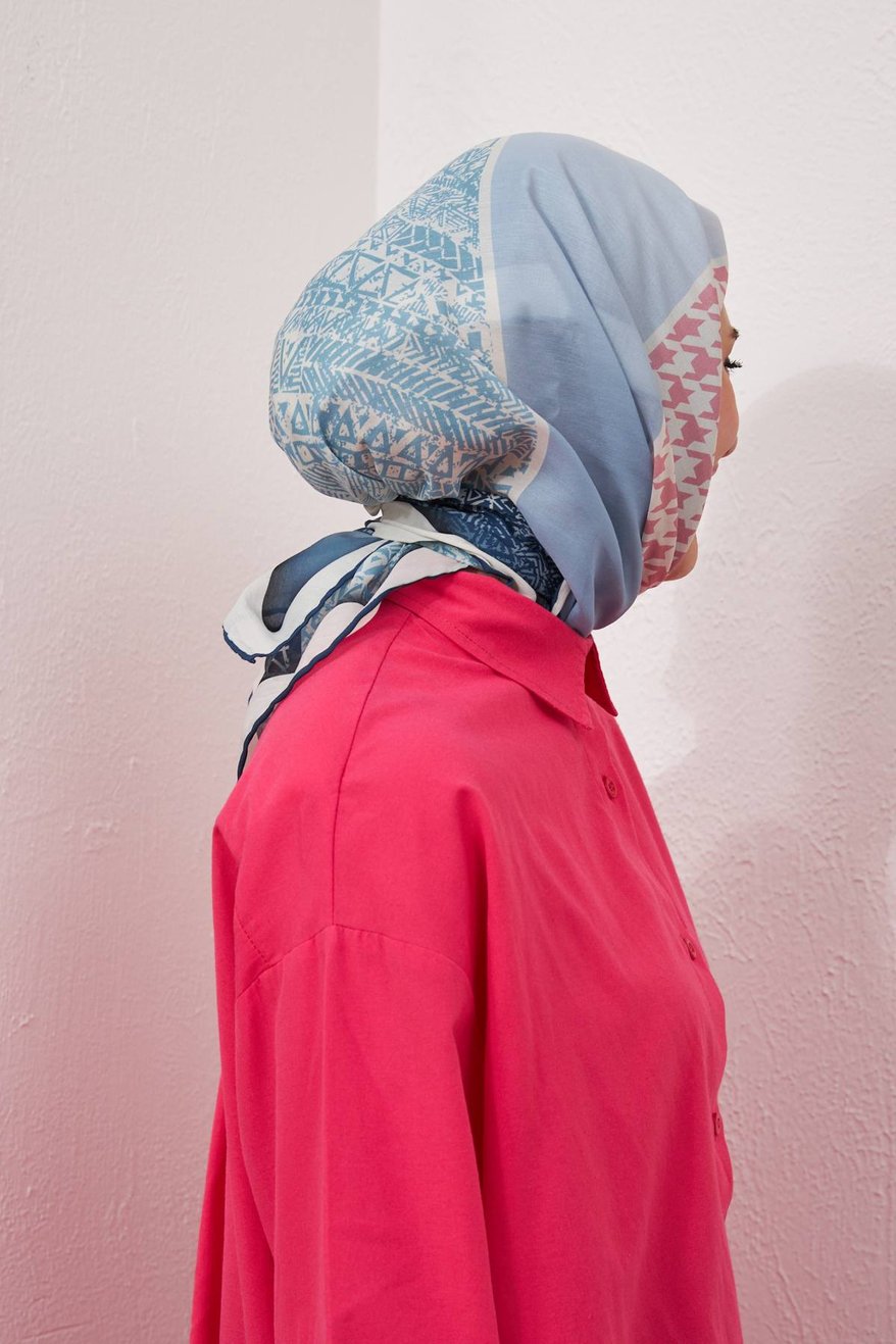 Cotton Soft Eşarp Navy Blue Pink ايشارب قطن سوفت زهر أزرق جينز