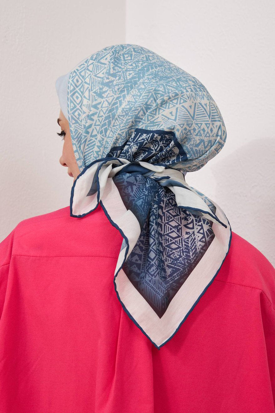Cotton Soft Eşarp Navy Blue Pink ايشارب قطن سوفت زهر أزرق جينز