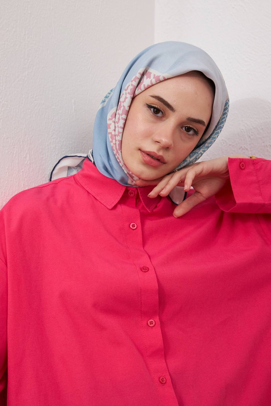Cotton Soft Eşarp Navy Blue Pink ايشارب قطن سوفت زهر أزرق جينز